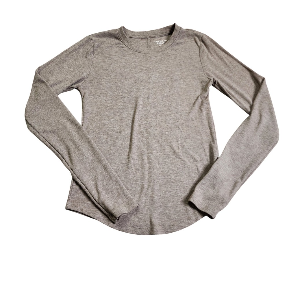 American Eagle Long Sleeve Crew Neck T-Shirt Beige Tan Casual Pullover